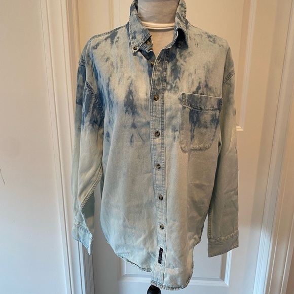 Acid Washed Denim Button Down Shirt NWT by Port and Company - Picture 1 of 9